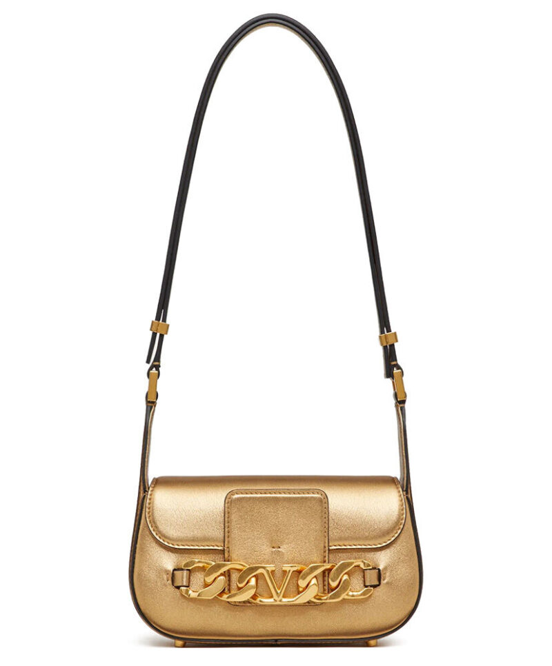 Valentino Vlogo Chain Small Laminated Nappa Shoulder Bag